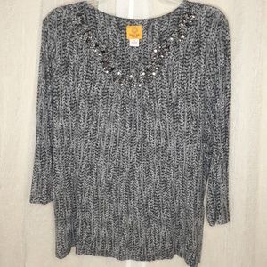 Ruby Rd. Woman Gray,black,white Embellished Blouse